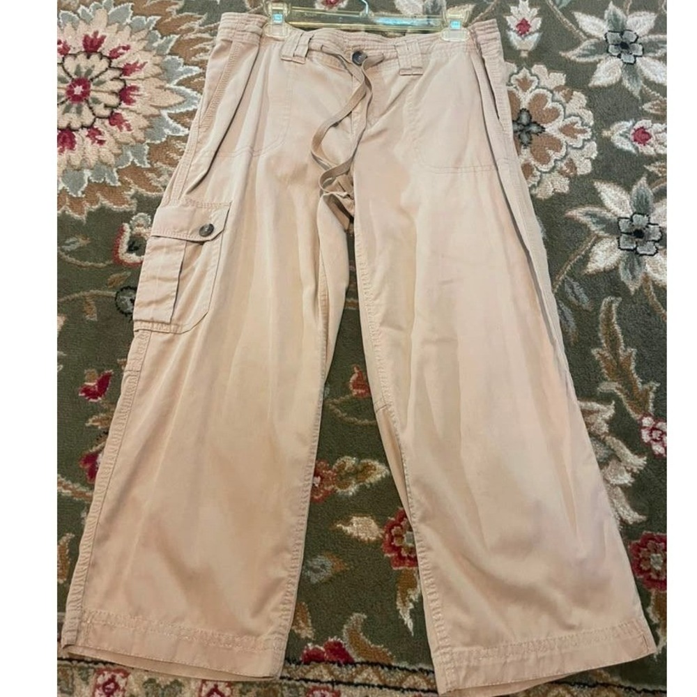 Liz Claiborne Sloane Khaki Tan Cargo Pants Womens 10 Wide Leg Cropped Utility